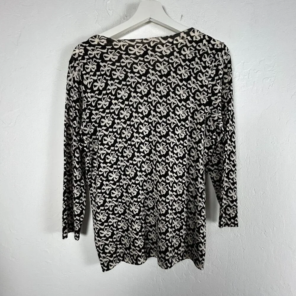 J. Crew Womens Black & Cream Bow Pattern Merino Wool Pullover Sweater Medium
